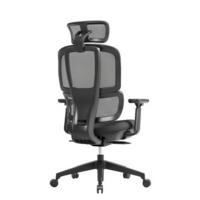 Shelby black mesh back operator chair with headrest and black fabric seat