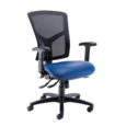 Senza high mesh back operator chair with folding arms - Ocean Blue vinyl