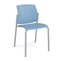 Santana 4 leg stacking chair with plastic seat and back and chrome frame and no arms - blue