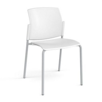 Santana 4 leg stacking chair with plastic seat and back and grey frame and no arms - white