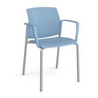 Santana 4 leg stacking chair with plastic seat and back and chrome frame and fixed arms - blue
