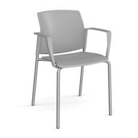 Santana 4 leg stacking chair with plastic seat and back and chrome frame and fixed arms - grey