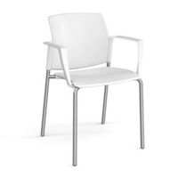 Santana 4 leg stacking chair with plastic seat and back and chrome frame and fixed arms - white