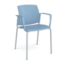 Santana 4 leg stacking chair with plastic seat and back and grey frame and fixed arms - blue