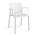 Santana 4 leg stacking chair with plastic seat and back and grey frame and fixed arms - white