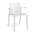 Santana 4 leg stacking chair with plastic seat and back and grey frame and fixed arms - white