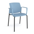Santana 4 leg stacking chair with plastic seat and back and black frame and fixed arms - blue
