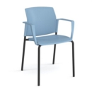 Santana 4 leg stacking chair with plastic seat and back and black frame and fixed arms - blue