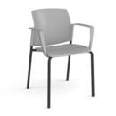 Santana 4 leg stacking chair with plastic seat and back and black frame and fixed arms - grey