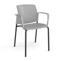 Santana 4 leg stacking chair with plastic seat and back and black frame and fixed arms - grey
