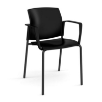 Santana 4 leg stacking chair with plastic seat and back and black frame and fixed arms - black