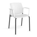 Santana 4 leg stacking chair with plastic seat and back and black frame and fixed arms - white