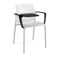 Santana 4 leg stacking chair with plastic seat and back and grey frame with arms and writing tablet - white