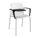 Santana 4 leg stacking chair with plastic seat and back and grey frame with arms and writing tablet - white
