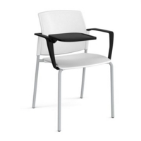 Santana 4 leg stacking chair with plastic seat and back and grey frame with arms and writing tablet - white