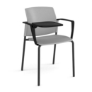 Santana 4 leg stacking chair with plastic seat and back and black frame with arms and writing tablet - grey