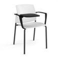 Santana 4 leg stacking chair with plastic seat and back and black frame with arms and writing tablet - white