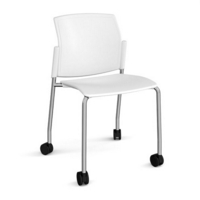 Santana 4 leg mobile chair with plastic seat and back and chrome frame with castors and no arms - white