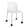 Santana 4 leg mobile chair with plastic seat and back and grey frame with castors and no arms - white