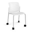 Santana 4 leg mobile chair with plastic seat and back and grey frame with castors and no arms - white