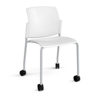 Santana 4 leg mobile chair with plastic seat and back and grey frame with castors and no arms - white