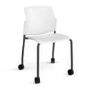 Santana 4 leg mobile chair with plastic seat and back and black frame with castors and no arms - white