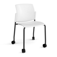Santana 4 leg mobile chair with plastic seat and back and black frame with castors and no arms - white