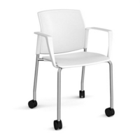 Santana 4 leg mobile chair with plastic seat and back and chrome frame with castors and fixed arms - white