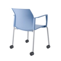 Santana 4 leg mobile chair with plastic seat and back and grey frame with castors and fixed arms - blue