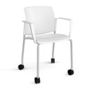 Santana 4 leg mobile chair with plastic seat and back and grey frame with castors and fixed arms - white