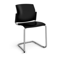 Santana cantilever chair with plastic seat and back and chrome frame and no arms - black