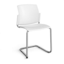 Santana cantilever chair with plastic seat and back and chrome frame and no arms - white