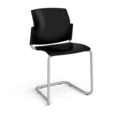 Santana cantilever chair with plastic seat and back and grey frame and no arms - black