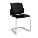 Santana cantilever chair with plastic seat and back and grey frame and no arms - black