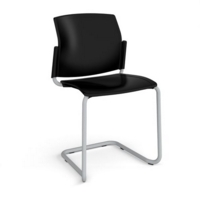 Santana cantilever chair with plastic seat and back and grey frame and no arms - black