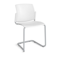 Santana cantilever chair with plastic seat and back and grey frame and no arms - white