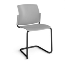 Santana cantilever chair with plastic seat and back and black frame and no arms - grey