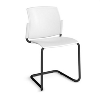 Santana cantilever chair with plastic seat and back and black frame and no arms - white