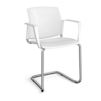 Santana cantilever chair with plastic seat and back and chrome frame and fixed arms - white