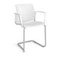 Santana cantilever chair with plastic seat and back and grey frame and fixed arms - white