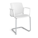 Santana cantilever chair with plastic seat and back and grey frame and fixed arms - white