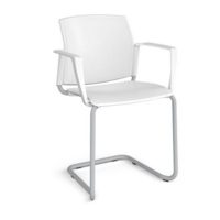Santana cantilever chair with plastic seat and back and grey frame and fixed arms - white
