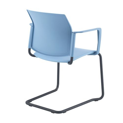 Santana cantilever chair with plastic seat and back and black frame and fixed arms - blue