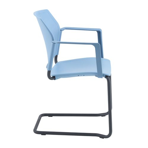 Santana cantilever chair with plastic seat and back and black frame and fixed arms - blue