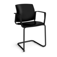 Santana cantilever chair with plastic seat and back and black frame and fixed arms - black