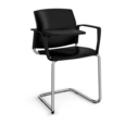Santana cantilever chair with plastic seat and back and chrome frame with arms and writing tablet - black