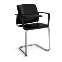 Santana cantilever chair with plastic seat and back and chrome frame with arms and writing tablet - black