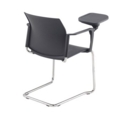 Santana cantilever chair with plastic seat and back and chrome frame with arms and writing tablet - black