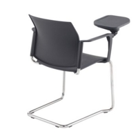 Santana cantilever chair with plastic seat and back and chrome frame with arms and writing tablet - black