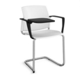 Santana cantilever chair with plastic seat and back and chrome frame with arms and writing tablet - white